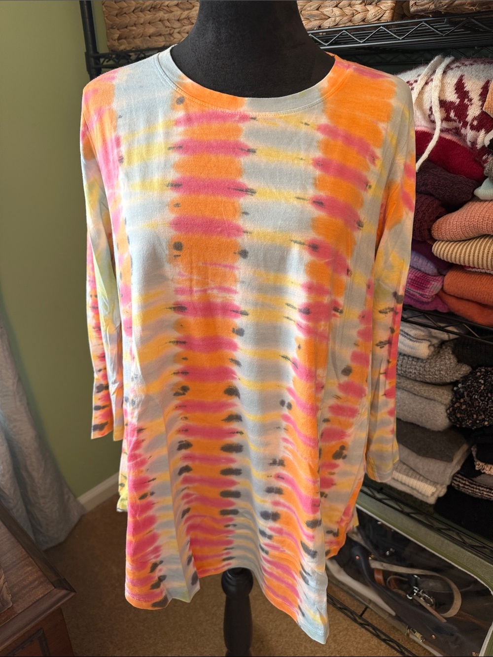 LOGO by Lori Goldstein Pink, Orange & Yellow Tie-Dye Long Sleeve Tunic